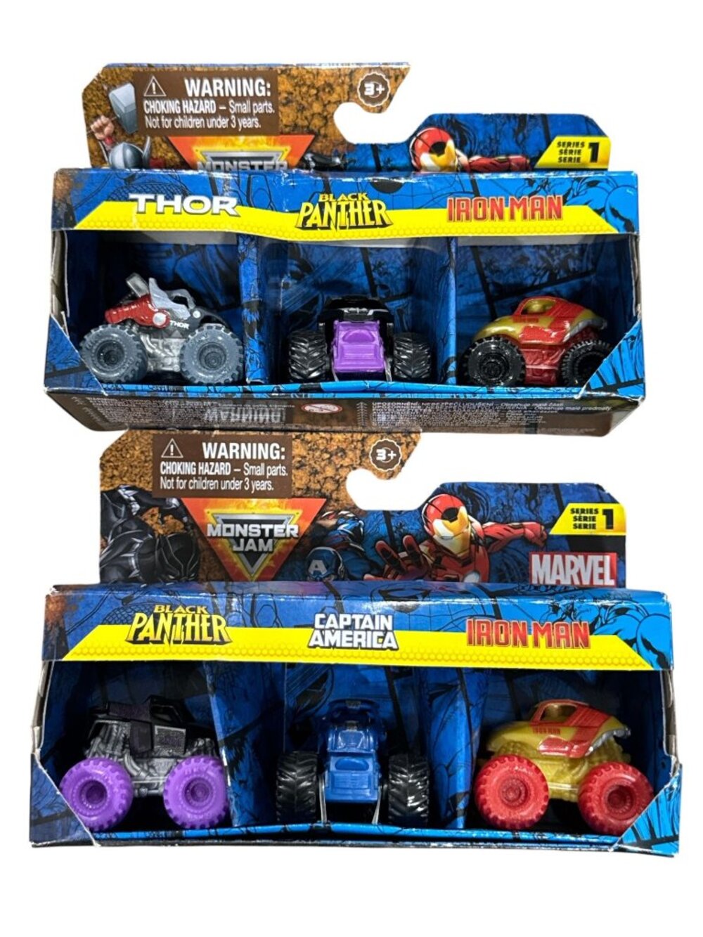 Marvel Monster Jam Mini Trucks Series 1 Bundle Featuring Thor, Black Panther, Ca
